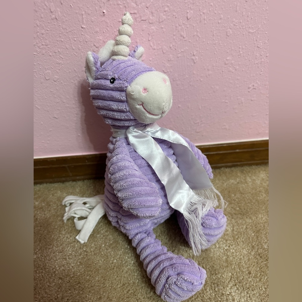 Unipak Plush Purple White Unicorn Ribbed Corduroy Stuffed Animal Lovey Baby 14"